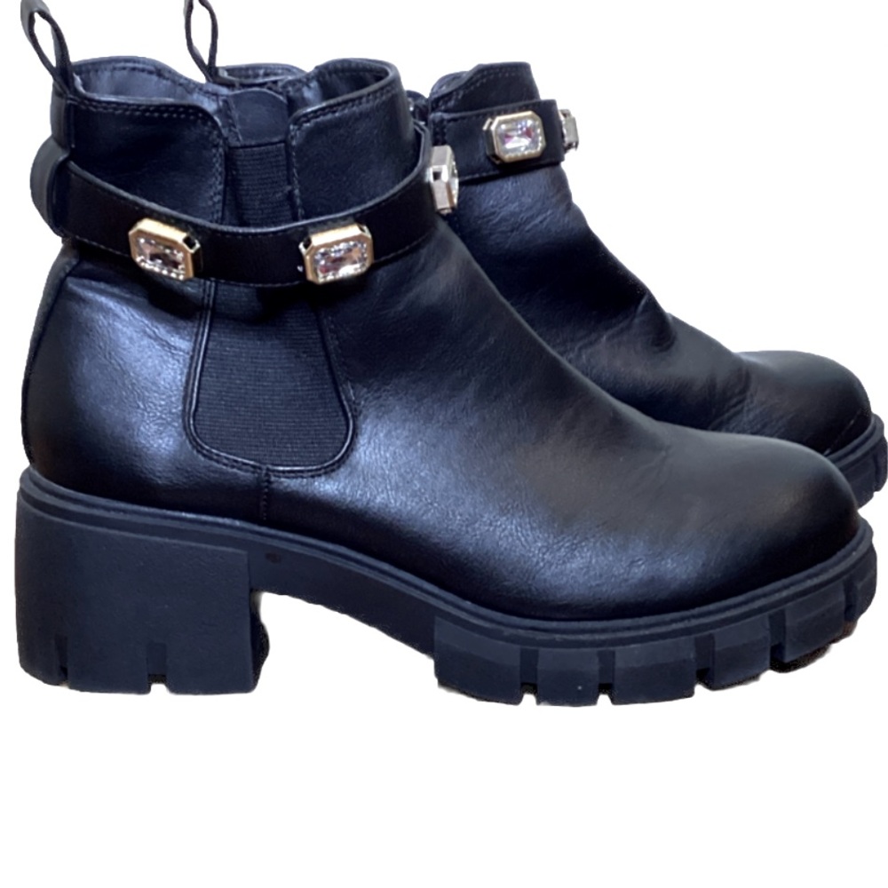 MADDEN NYC BOOTS ANKKE EMBELLISHED CHUNK HEEL BOOTIES WOMENS